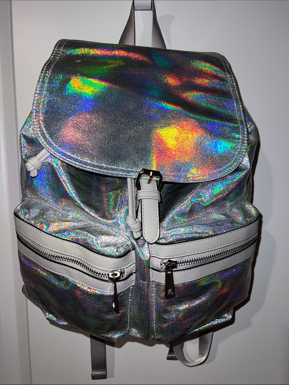 Iridescent Silver Holographic Backpack - Women